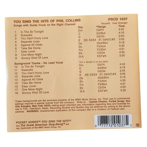 Pocket Songs CD You Sing The Hits Of Phil Collins Music 37563cd - Picture 2 of 2